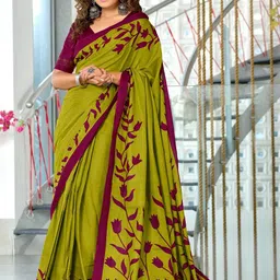 Green Soft Cotton Block Print Saree with Unstitched Blouse Piece-20