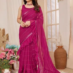 CATCHY FOREVER Embellished Mirror Work Saree-image-1