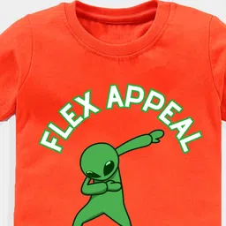 KAVEE Pure Cotton Half Sleeves Flex Appeal Text Printed Bio Washed Tee - Orange-19