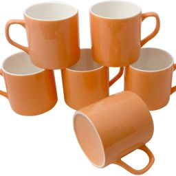 Pack of 6 Bone China U.P.C. Coffee Mugs Fine Bone China Ceramics tableware, Light,Latest Design Set of 6 Tea Cups (Orange, White) Pack Of 6-0