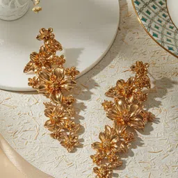Jazz and Sizzle Gold Plated Floral Shaped Drop Earrings-82