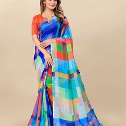 Anouk Checked Zari Linen Blend Saree-image-57