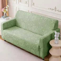 HOUSE OF QUIRK Green Jacquard Soft Touching 4 Seater Sofa Cover-58
