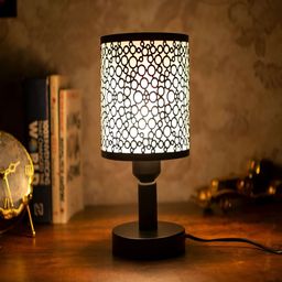 Craftlayout White Printed Metal Traditional Cylindrical Shaped Table Lamp with Bulb-3