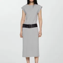 MANGO Belted Pure Cotton Sheath Midi Dress-image-55