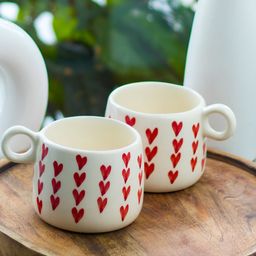 Rare Planet White & Red Solid Ceramic Glossy Cups Set of Cups and Mugs-12