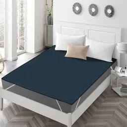 Kuber Industries Blue Polyester Water Resistant Mattress Protector-27