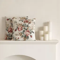 Clasiko Pink & Off White Set of 2 Floral Square Cushion Covers-8