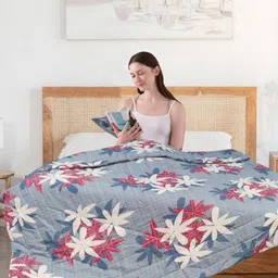 Aura Grey & White Floral Printed Microfiber 300 GSM AC Room Double Bed Comforter-image-91