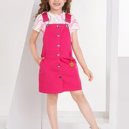 Peppermint Girls Printed Dungaree With T-Shirt-image-58