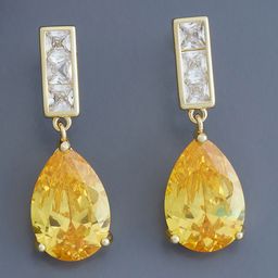 Kushal's Fashion Jewellery Gold-Plated Cubic Zirconia Studded Teardrop Shaped Earrings-18