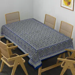 Texstylers Blue Floral Anti-Slip Cotton 6-Seater Table Cover-56