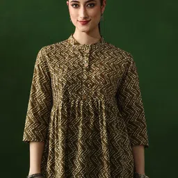 Jaipur Kurti Women Geometric Printed Mandarin Collar Cotton Empire Top-image-84