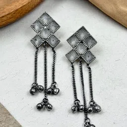 NAMAN ARTS Silver-Plated Contemporary Oxidised Drop Earrings-image-61