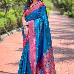 all about you Woven Design Zari Silk Blend Paithani Saree-image-91