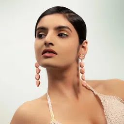 Priyaasi Gold-Plated Contemporary Artificial Stones And Beads Drop Earrings-34