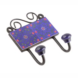 IndianShelf Blue and Red Ceramic Floral Printed Wall Hooks-22
