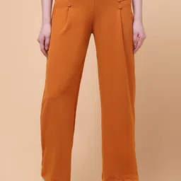 Charitra Women Relaxed Mid-Rise Wrinkle Free Pleated Korean Pants Trousers-image-45