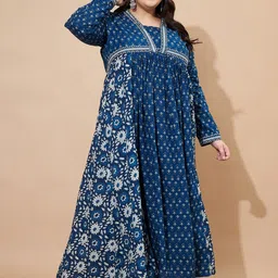 Vbuyz Plus Floral Printed Square Neck Cotton Maxi Ethinic Dress-picture-33