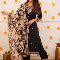 BAESD Women Floral Embroidered Regular Kurta with Trousers & With Dupatta-image-22