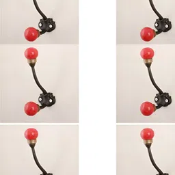 IndianShelf Black & Red 6 Pieces Ceramic Wall Hooks-4