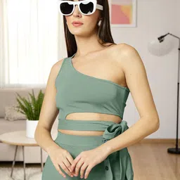 OOMPH! FACTOR Women One Shoulder Crepe Crop Top-picture-58