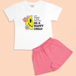 BE AWARA Girls Happy Child Printed Pure Cotton T-Shirt With Shorts-picture-58