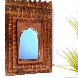 apka mart Brown Wooden Wall Hanging Jharoka Mirror-52