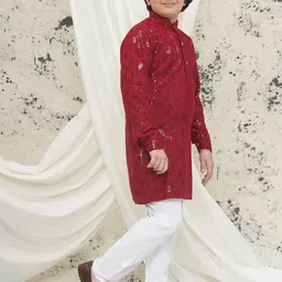 Aj DEZInES Boys Embroidered Regular Sequinned Kurta with Pyjamas image 3