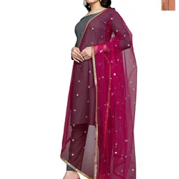 Kemza Pack Of 2 Floral Embroidered Sequinned Dupatta-picture-0