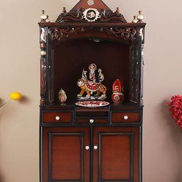 DZYN Furnitures Brown Wood Pooja Mandap With Door-48