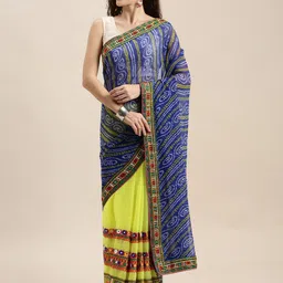 DIVASTRI Bandhani Printed Embroidered Pure Georgette Half and Half Bandhani Saree-image-39