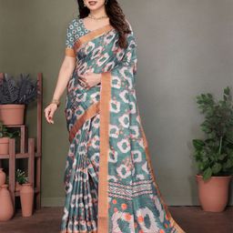 vj fashion Floral Zari Linen Blend Saree-image-70