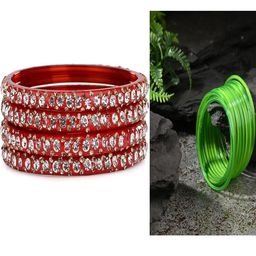 SOMIL Set Of 16 Red Alloy Artificial Stones and Beads Antique Bangles-image-70