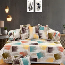 Luxmi Cotton Fabrics Set Of 8 Abstract Bedsheet With Bolster & Cushion Covers-image-81