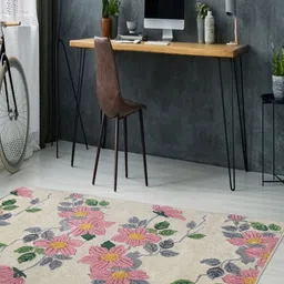 Saral Home Beige Floral Printed Anti-Skid Rectangular Carpet-image-70
