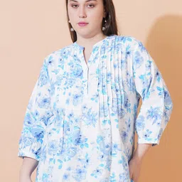 Sztori Tie and Dye Print Mandarin Collar Cotton Longline Top-image-33