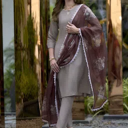 BE IN TEXO FAB Keyhole Neck Straight Kurta With Trousers & Dupatta-picture-16