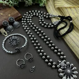 NAMAN ARTS Silver Plated Oxidised Jewellery Set-image-46