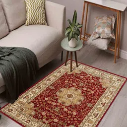 OBSESSIONS Maroon Ethnic Motifs Anti-Skid Polypropylene Carpet-23