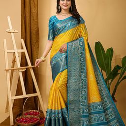 KAYOMMI Woven Design Bandhani Zari Kanjeevaram Saree-image-1