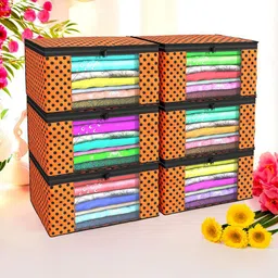 Kuber Industries Orange & Black 6 Pieces Printed Drawer Organisers-98