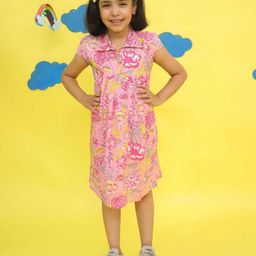 Vastrarth Girls Floral Print Shirt Collar Cap Sleeves Fit & Flare Dress-image-1