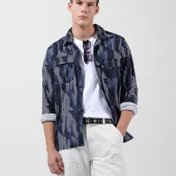The Indian Garage Co Polka Dots Printed Cutaway Collar Casual Shirt-image-40