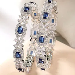 ZENEME Set Of 2 Rhodium-Plated Stone-Studded Bangles-58