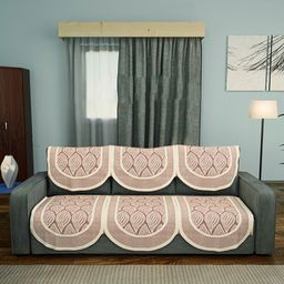 Aura Maroon & White 6 Pieces Cotton Sofa Cover-image-45