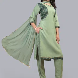 FULPARI Women Green Printed Regular Kurta with Trousers & With Dupatta-picture-40
