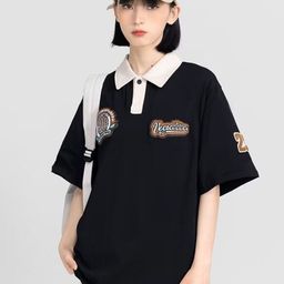 KPOP Women Solid Polo Collar Oversized T-shirt-picture-3