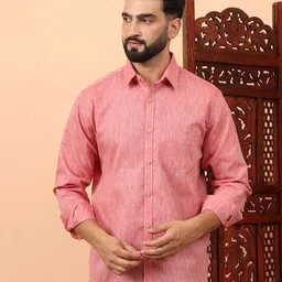 Latest Chikan Garments Men Standard Fit Spread Collar Solid Cotton Casual Shirt-picture-19