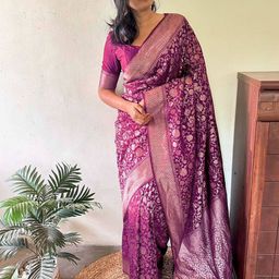 KALINI Floral Zari Silk Blend Banarasi Saree-image-95